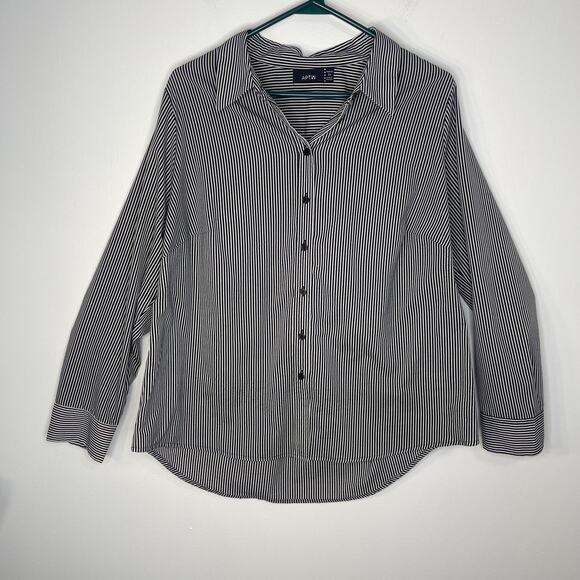 Apt 9 blouse button down up shirt women's size XL 0x black white stripe light wt - Picture 9 of 14